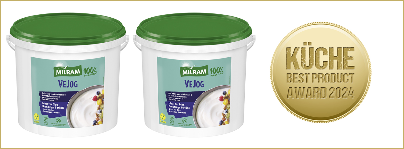 Kategorie Vegetarisch, Vegan: Gold für VeJog Joghurt-Alternative von Milram Food-Service. 